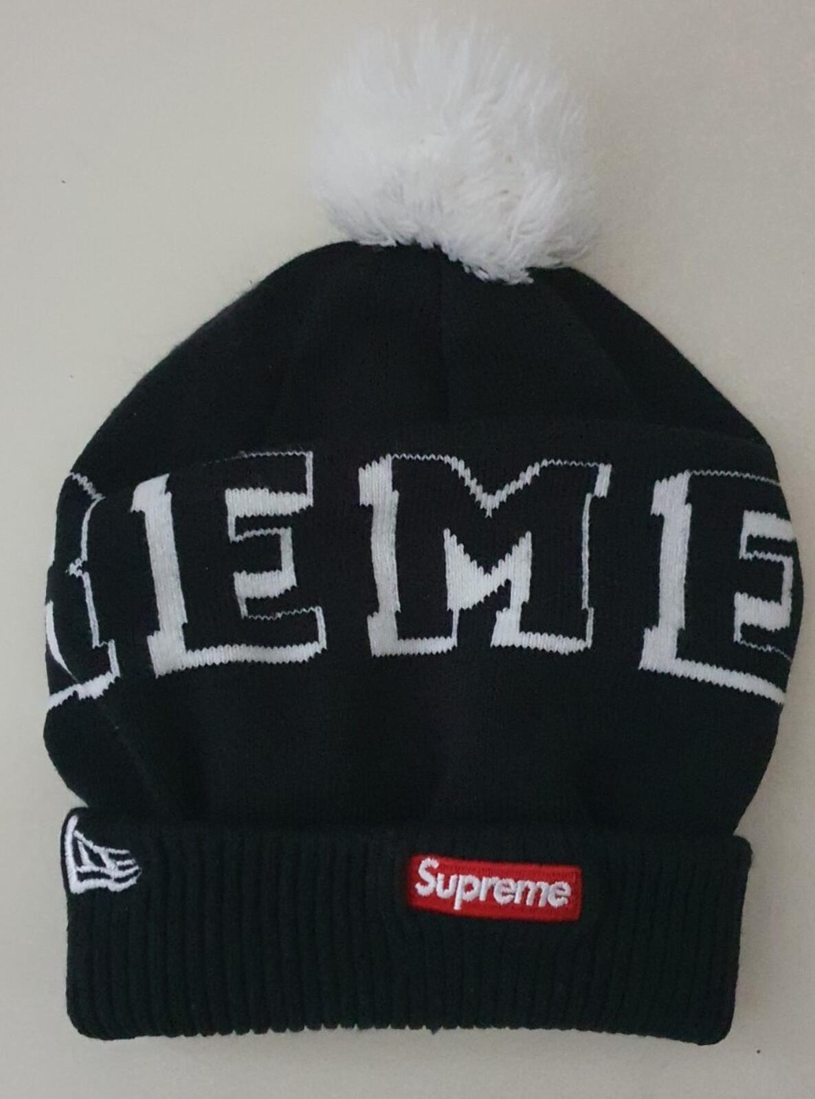 FW15 Supreme Banner New Era navy / white beanie small box logo Rare