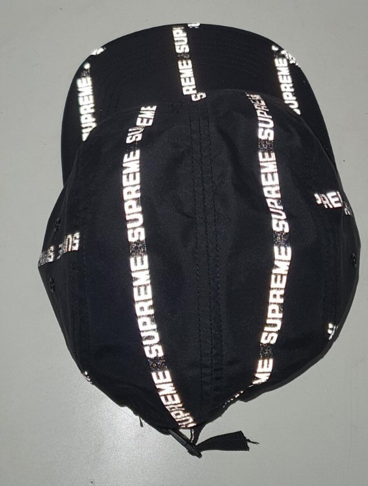 FW18 Supreme reflective text camp cap black hat water resistant jacquard logo