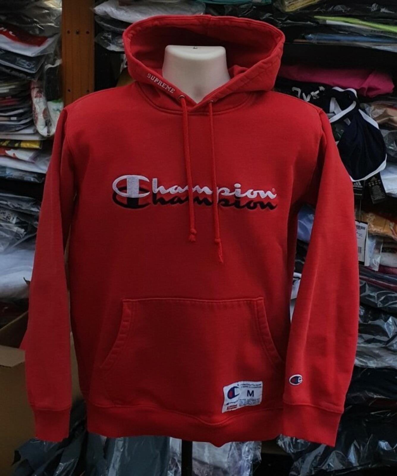 FW15 Supreme x Champion Hooded Sweatshirt Red Size M