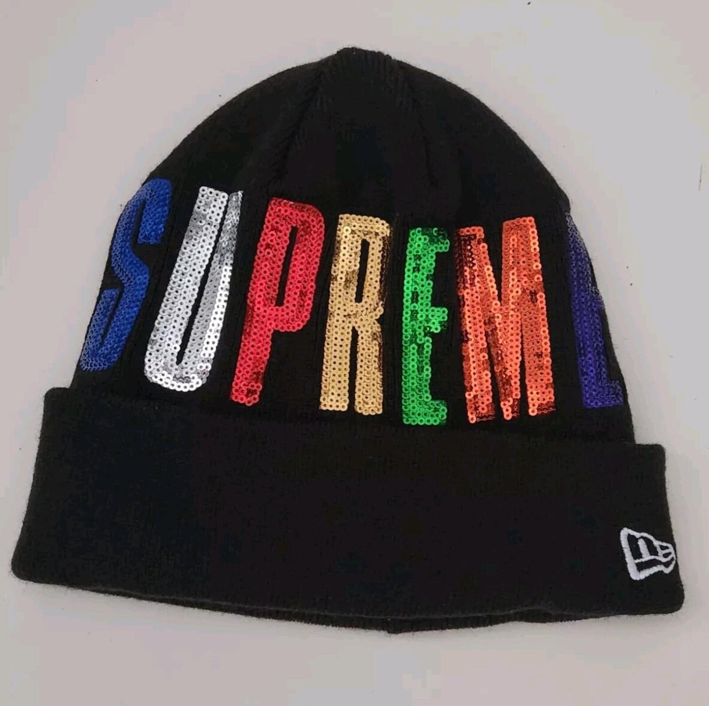 FW20 Supreme New Era Sequin beanie black Hat New