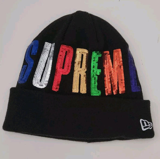 FW20 Supreme New Era Sequin beanie black Hat New