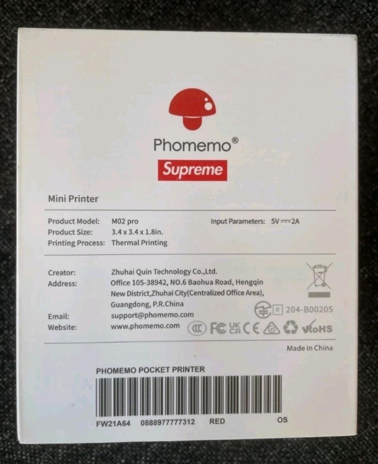 FW21 Supreme x Phomemo Pocket Printer Wireless Thermal Accessory