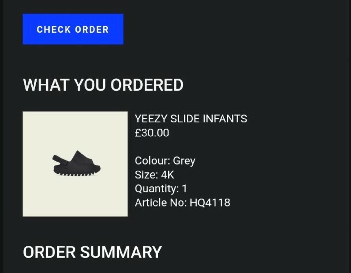 ADIDAS YEEZY New INFANTS ONYX SLIDE 4K UK 4K Black grey slides Baby