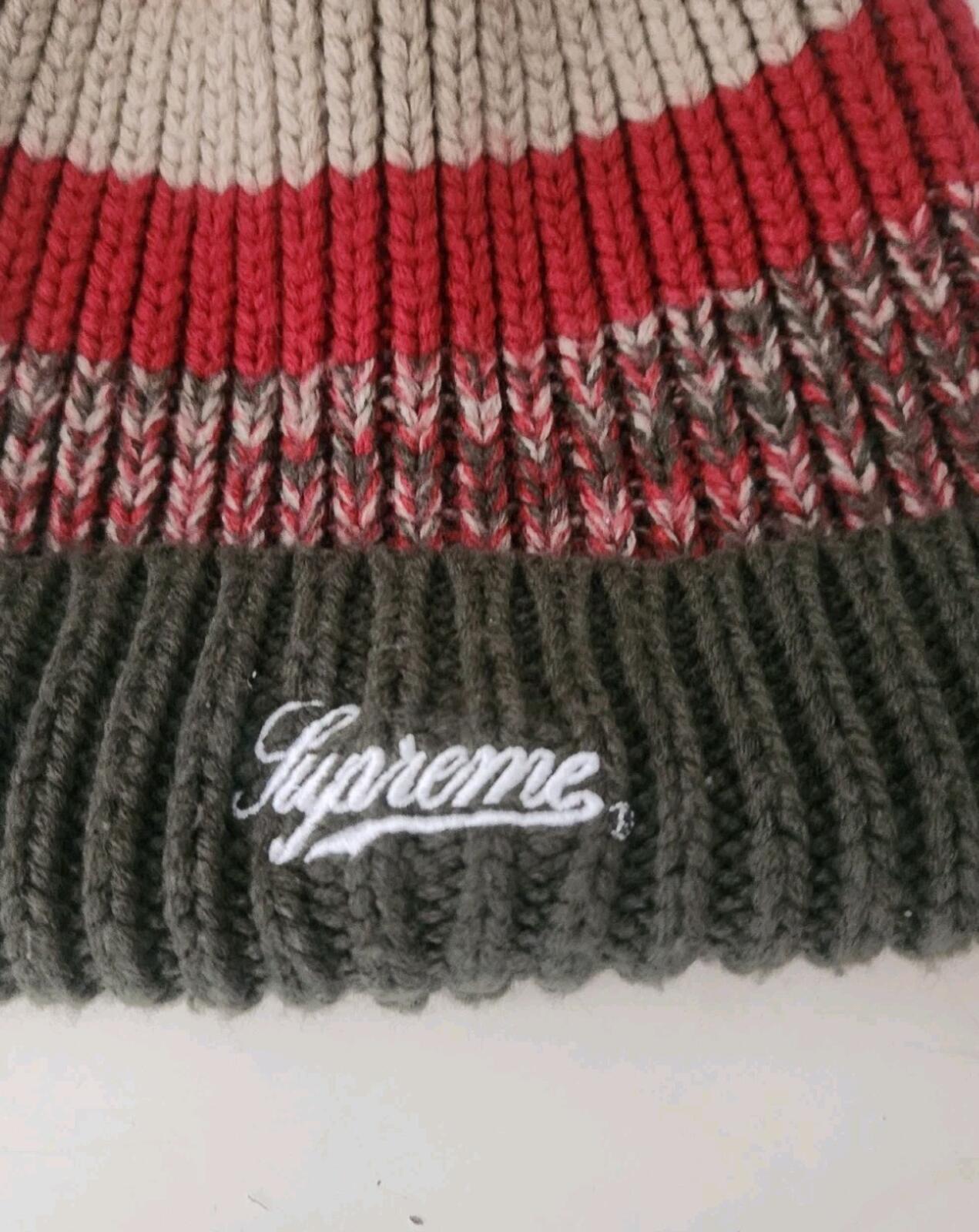 FW21 Supreme Mixed Stripe Beanie Green Red White Hat