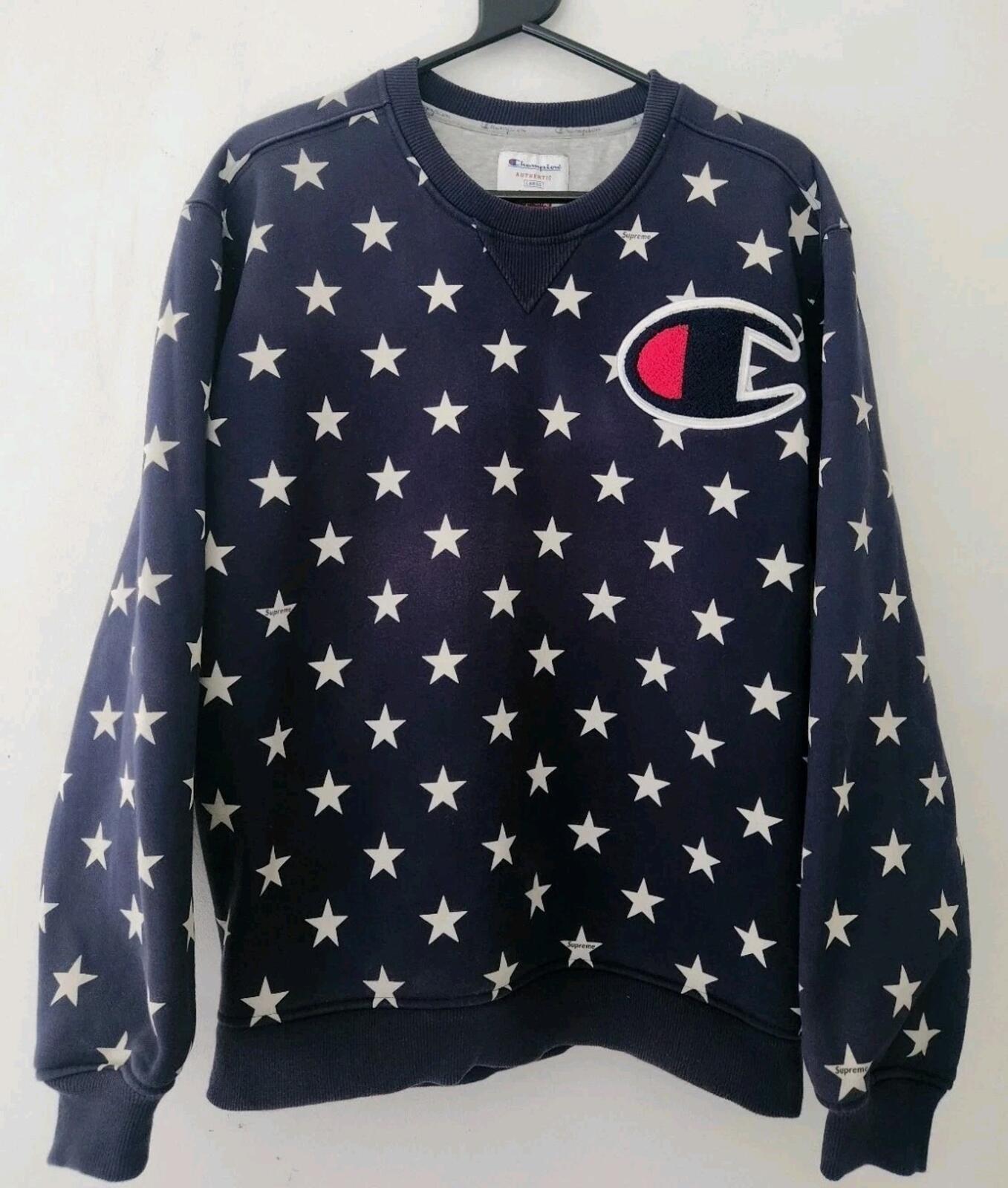 FW12 Supreme Champion Crewneck Navy L Large Stars Sweatshirt Blau Vintage 2012