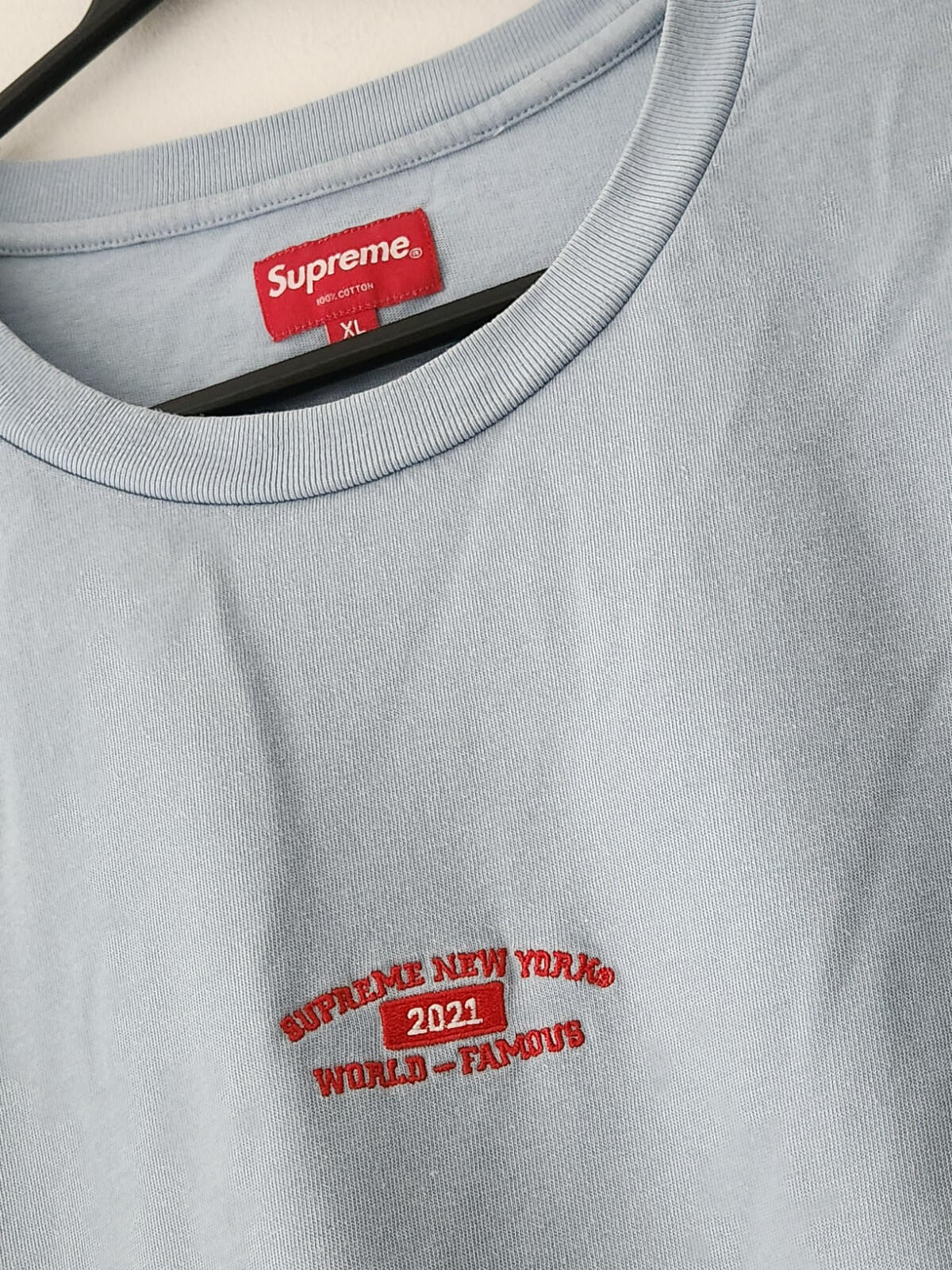 SS21 Supreme World Famous S/S Top Blue tee size XL T-shirt Light Slate