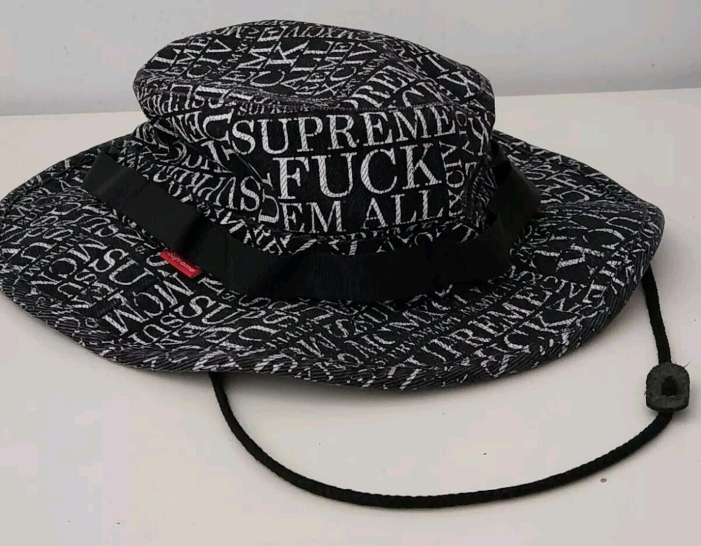 FW15 Supreme F UCK 'EM ALL boonie size S/M black bucket hat small medium Crusher