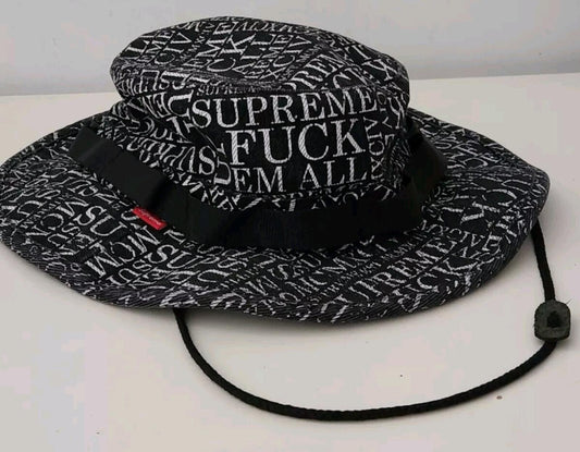 FW15 Supreme F UCK 'EM ALL boonie size S/M black bucket hat small medium Crusher