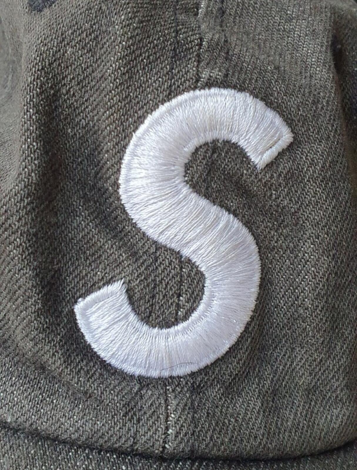 SS17 Supreme Washed Denim S Logo 6 Panel cap black hat grey