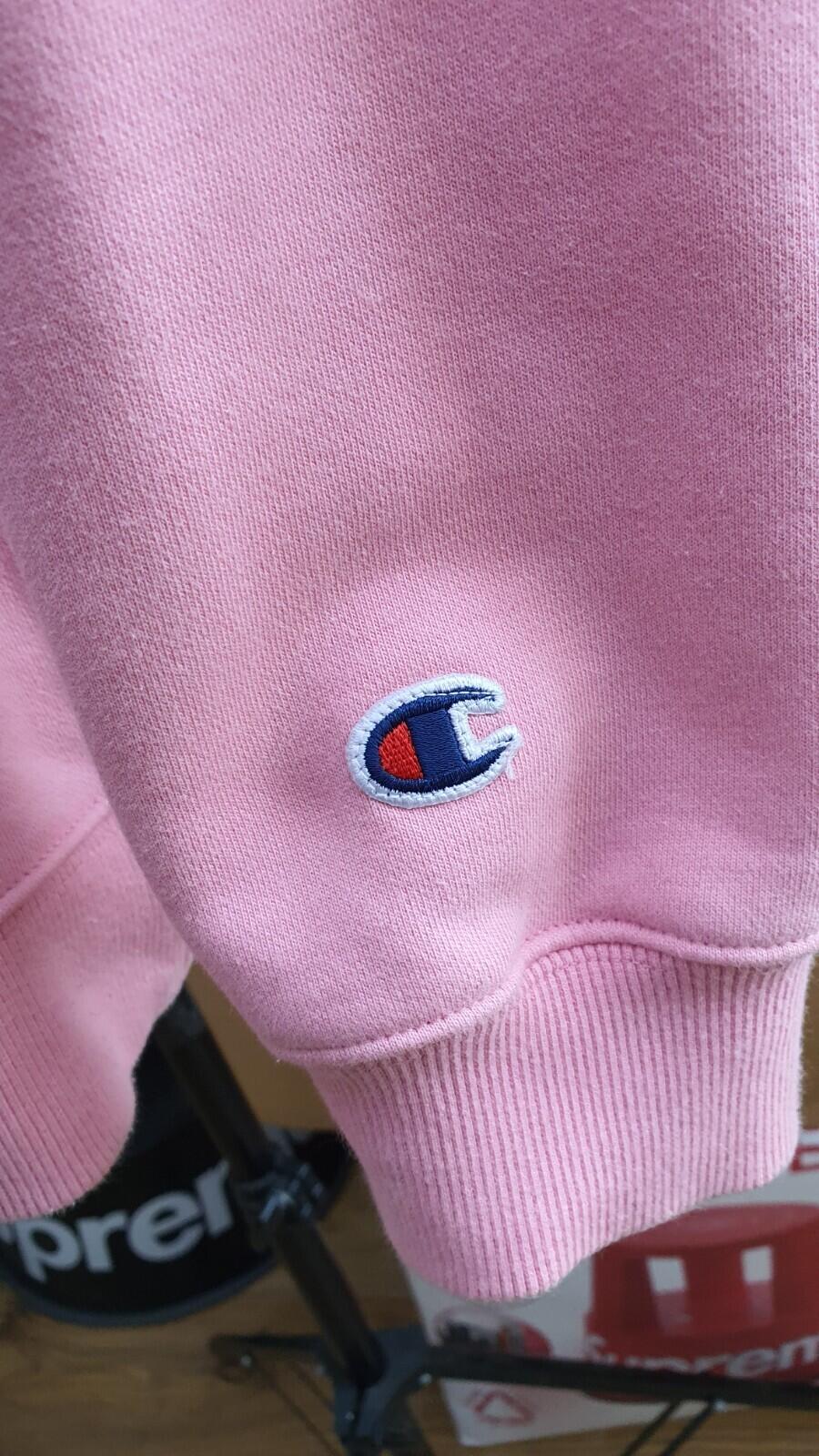 SS17 Supreme x Champion Satin Logo Hooded Sweatshirt Pink Size M