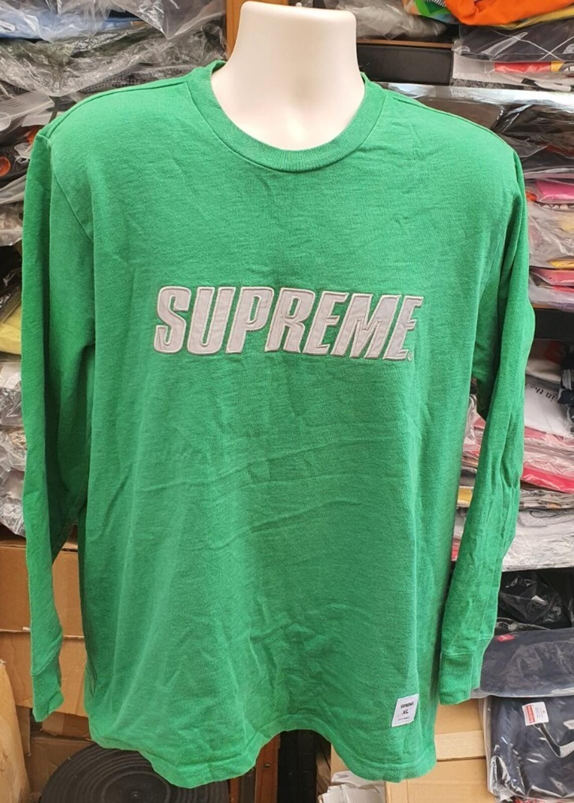 FW17 Supreme Reflective L/S Top Tee Größe XL T-Shirt meliertes Kelly-Grün