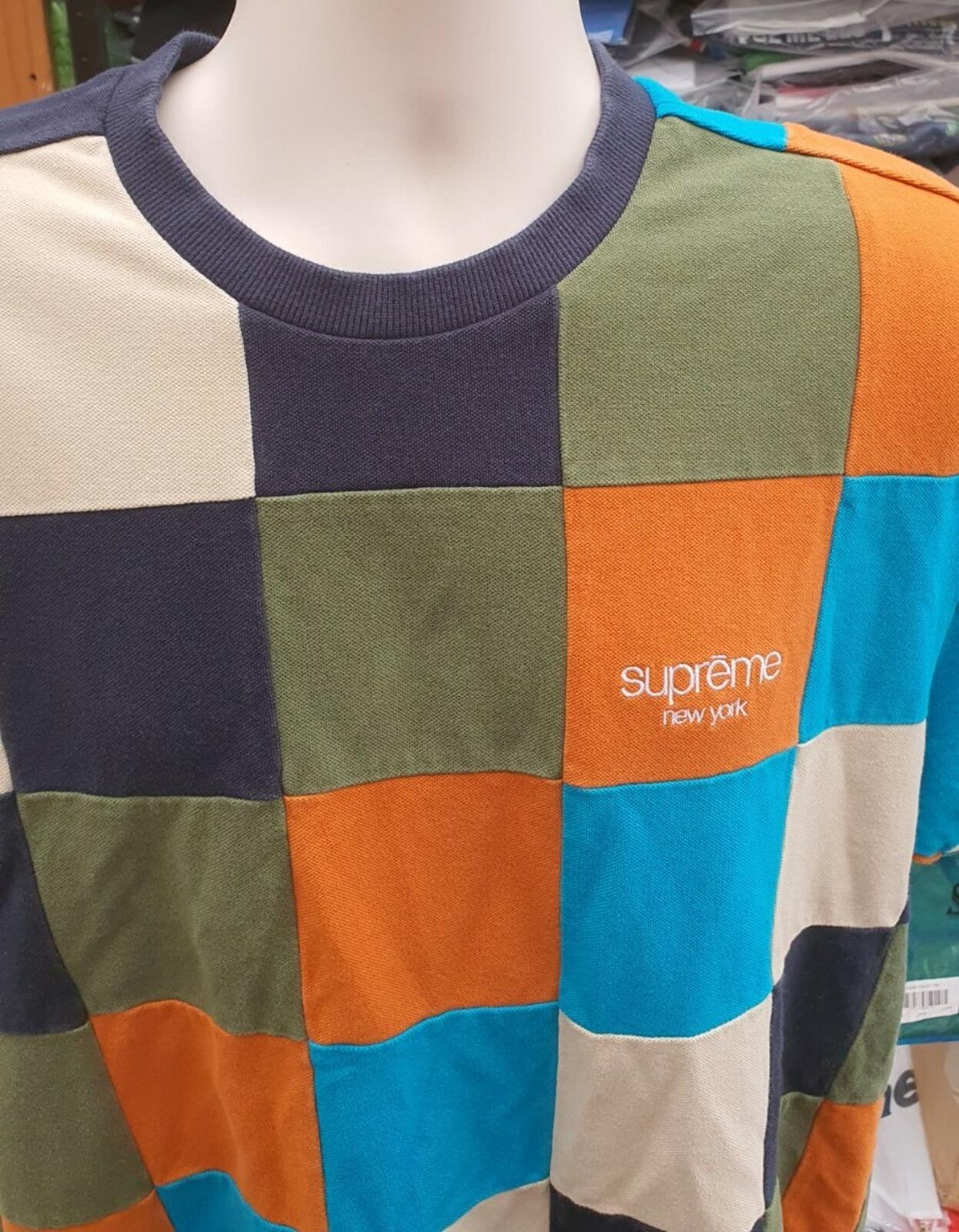 FW18 Supreme Patchwork Pique T-Shirt Marine/Petrol/Orange Größe L