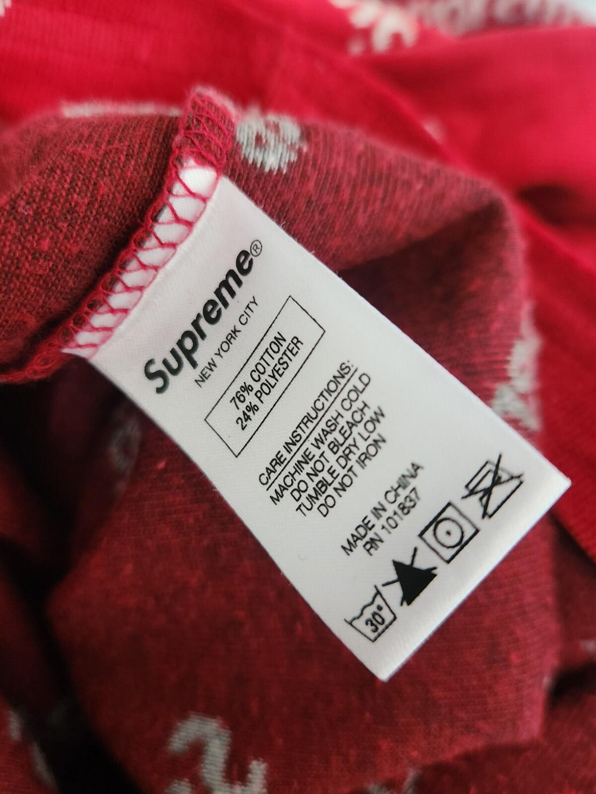 FW19 Supreme Velour Diagonal L/S Top M medium Red Sweater Jumper Worn 1x