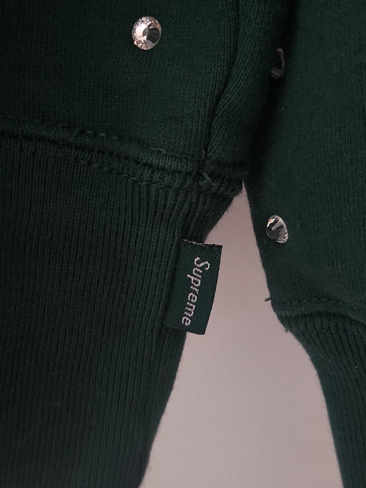 FW21 Supreme Rhinestone Hooded Sweatshirt Dark Green Size M