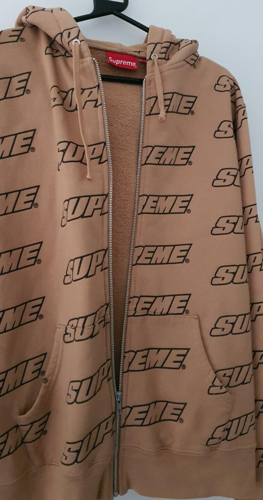 SS18 Supreme Repeat Zip Up hooded sweatshirt light brown size M medium hoodie