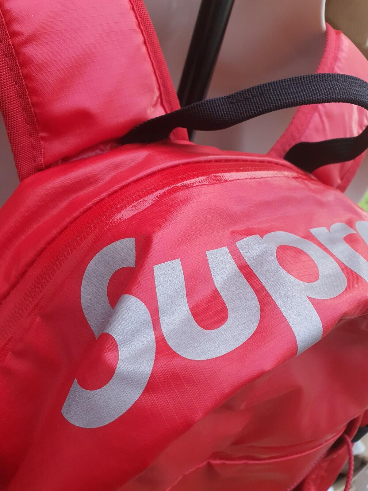 FW17 Supreme red backpack Cordura Fabric box logo Reflective text Rucksack