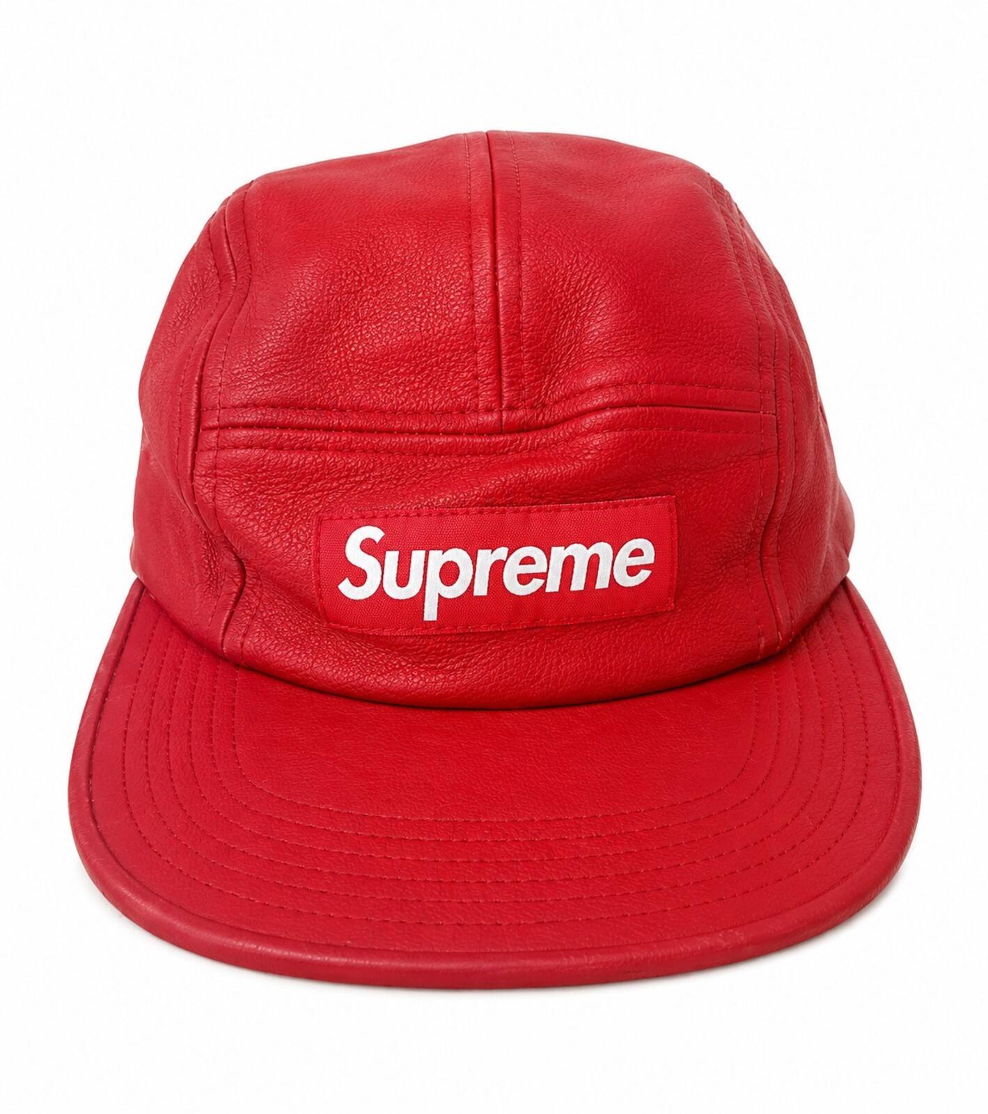FW16 Supreme Leather Camp Cap Red
