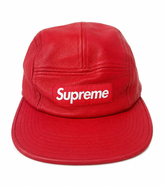 Gorra Camp Supreme de cuero FW16 roja