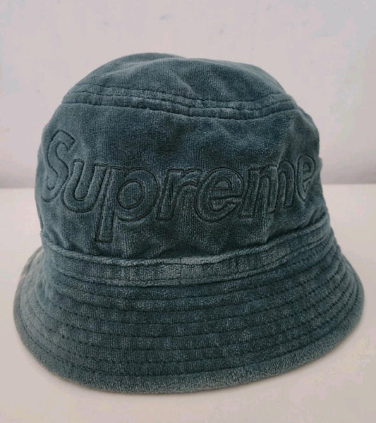 Sombrero tipo "bucket hat" de velour Supreme x Lacoste SS18 talla M mediano verde azulado