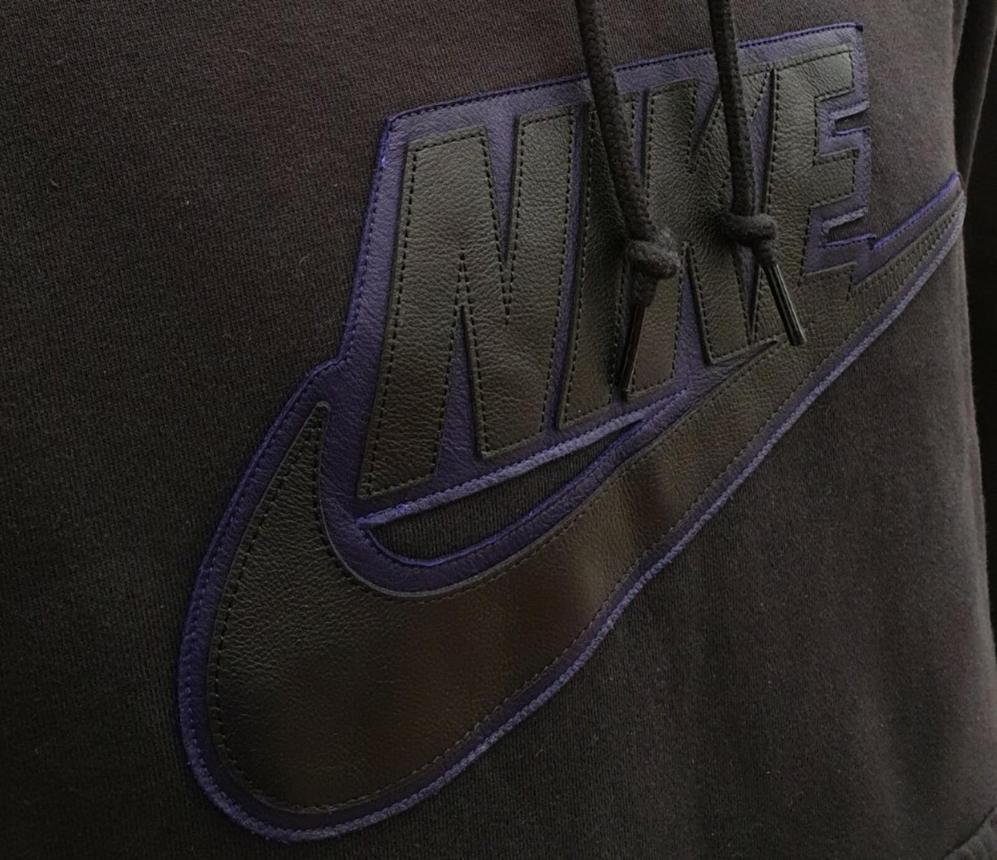 FW19 Supreme x Nike Leather Applique Hooded Sweatshirt Black Size M