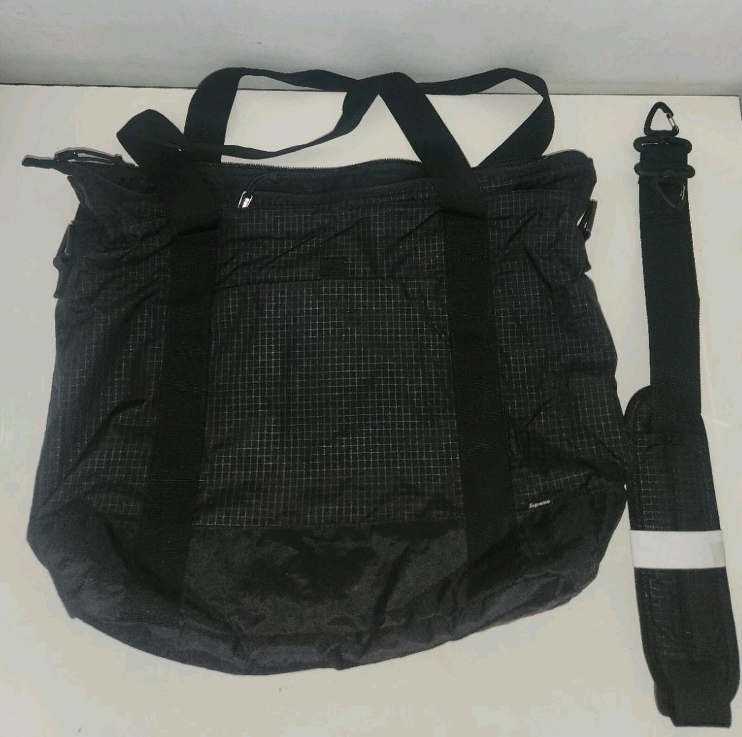 FW23 Supreme Tote Bag Water Resistant Reflective Logo Black 20L Duffle
