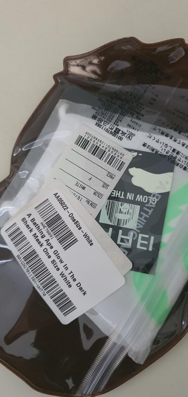 A BATHING APE Glow in the dark shark face mask RRP £49 white BAPE Accessory