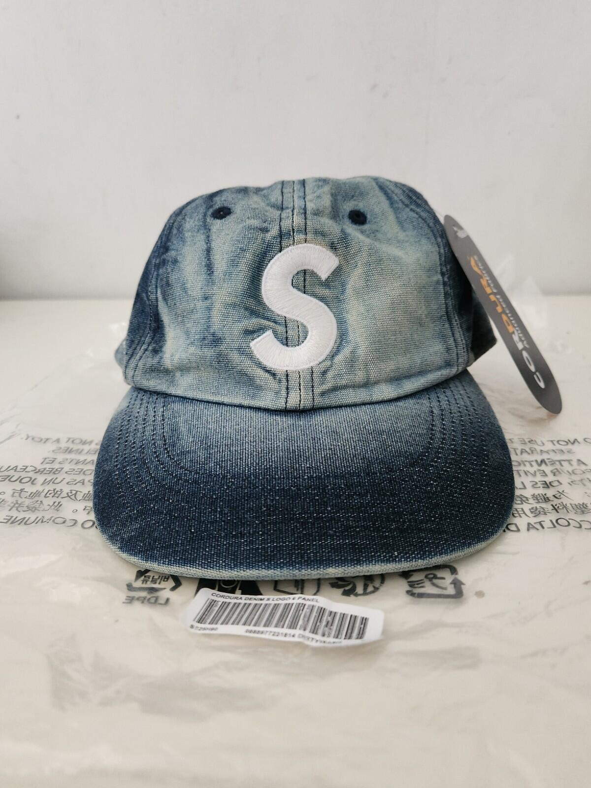 SS24 Supreme Cordura Denim S Logo 6-Panel Cap Bleached Indigo