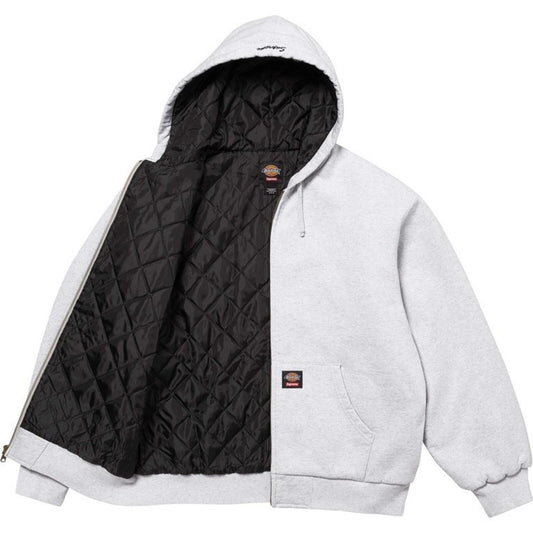 FW24 Supreme x Dickies Quilted Lined Zip Up Hooded Sweatshirt Grey Size XL