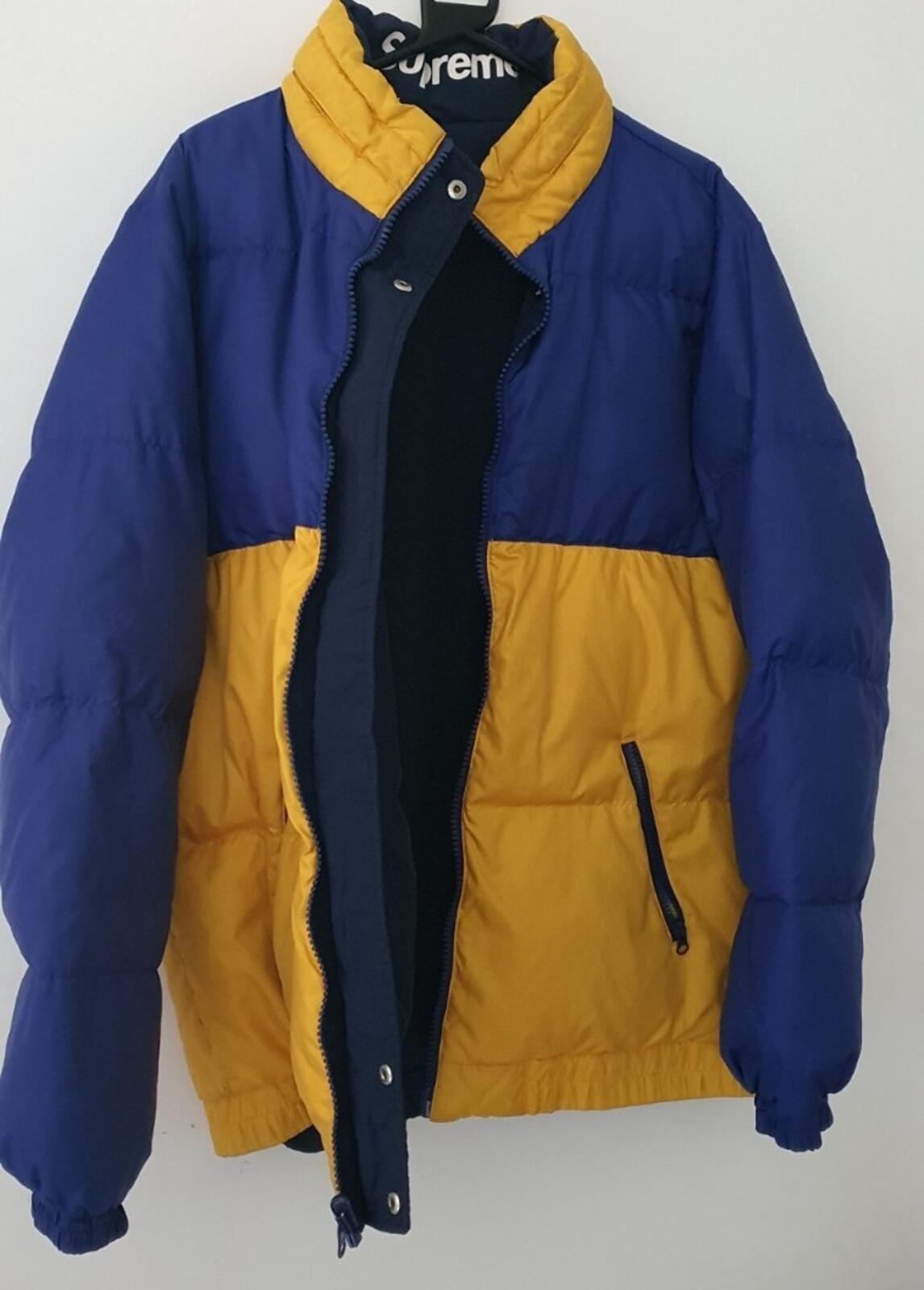 FW14 Supreme reversible Puffy Jacket yellow blue XL duck down puffer Vintage