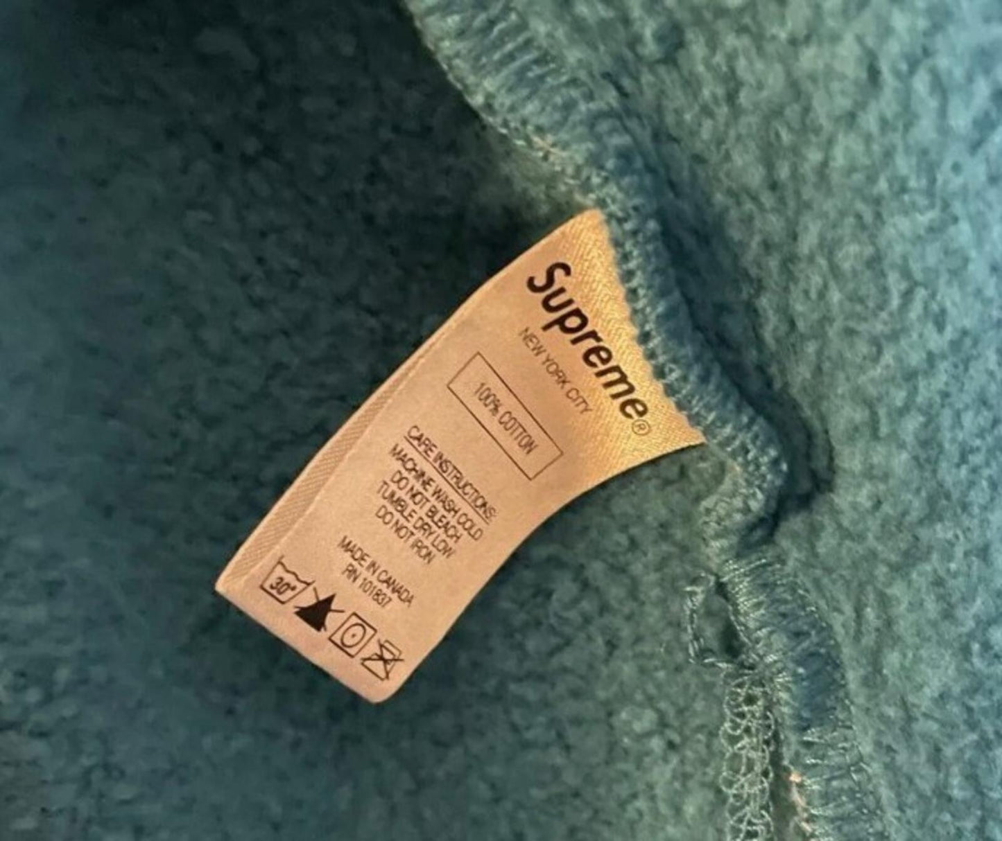 SS18 Supreme Repeat Zip Up Hooded Sweatshirt Dark Aqua Size L