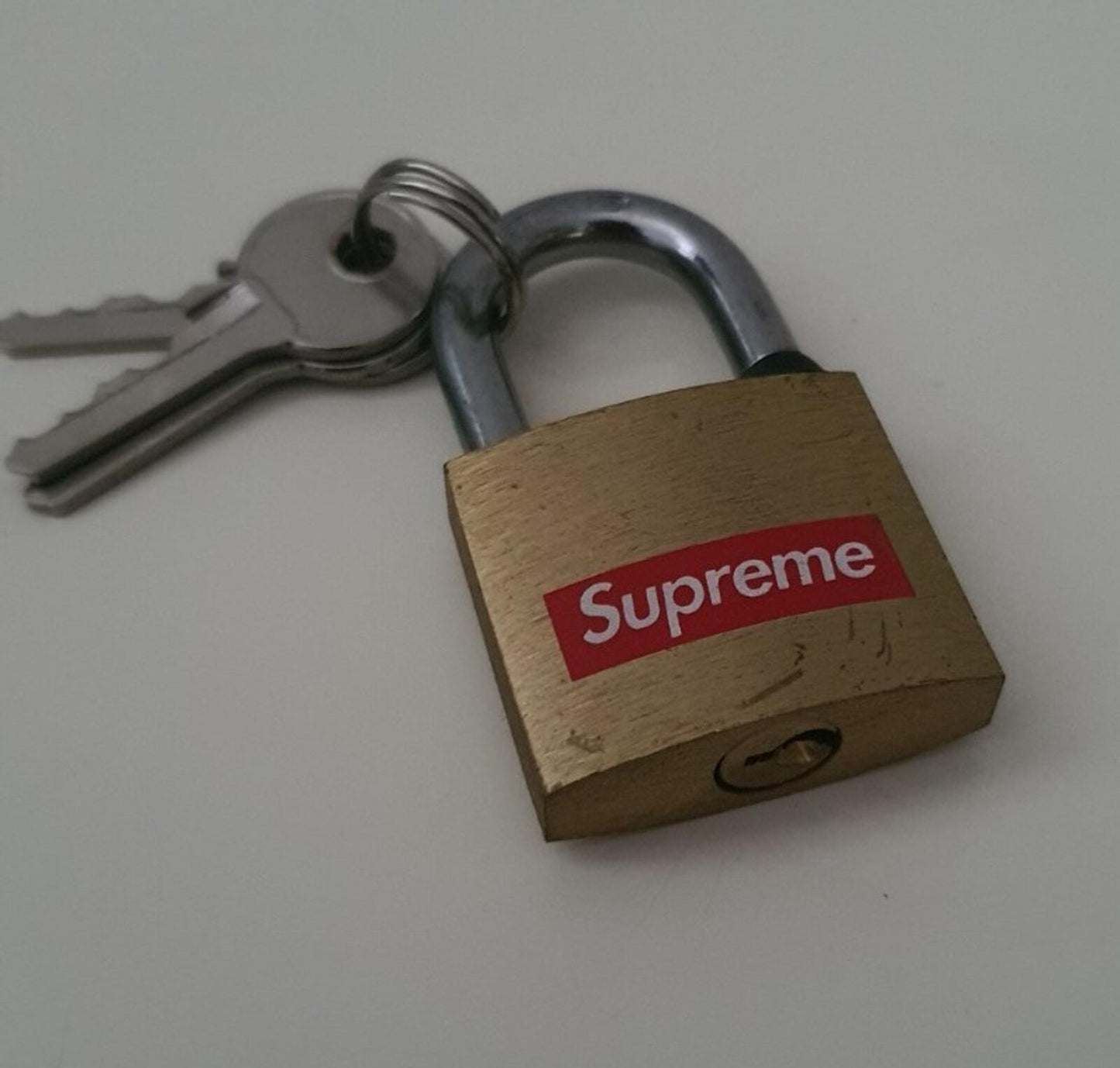 FW15 Supreme Brass Mini Padlock gold lock + 3 keys small box logo Rare Accessory