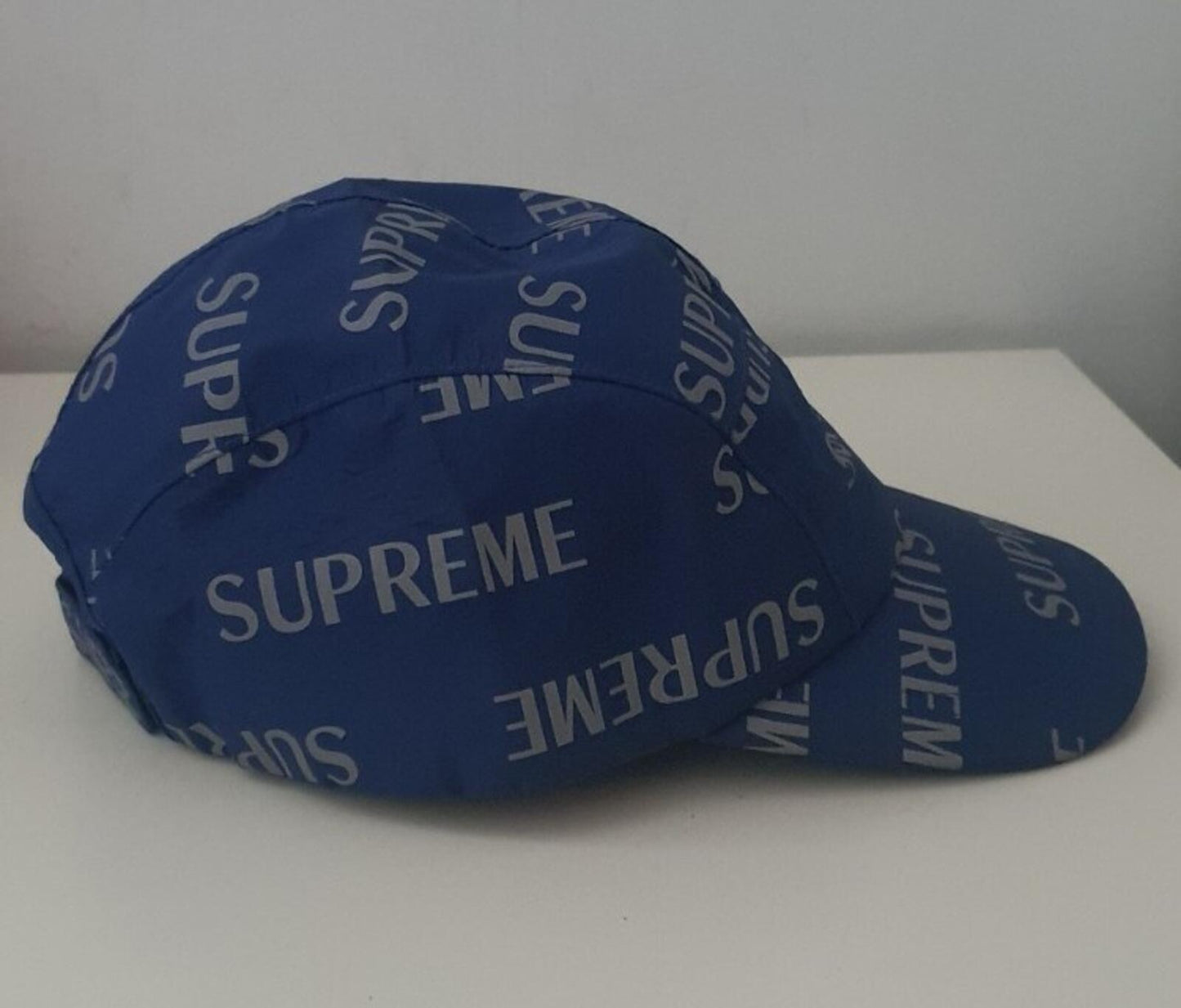 FW16 Supreme 3M Reflective Repeat Camp Cap Blau Hut Box Logo Wasserabweisend