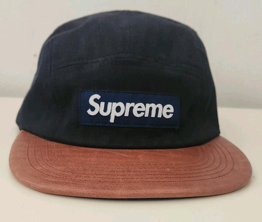 SS12 Supreme Herringbone Leather Camp Cap Navy Hut Vintage Sehr Selten 2012