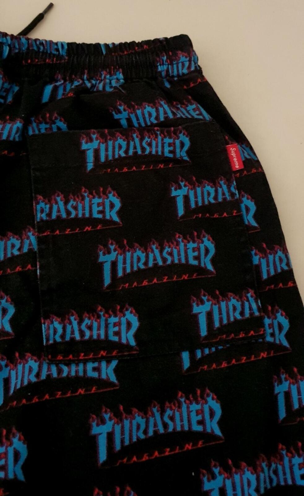 SS15 Supreme x Thrasher short size S small black Flame shorts Rare