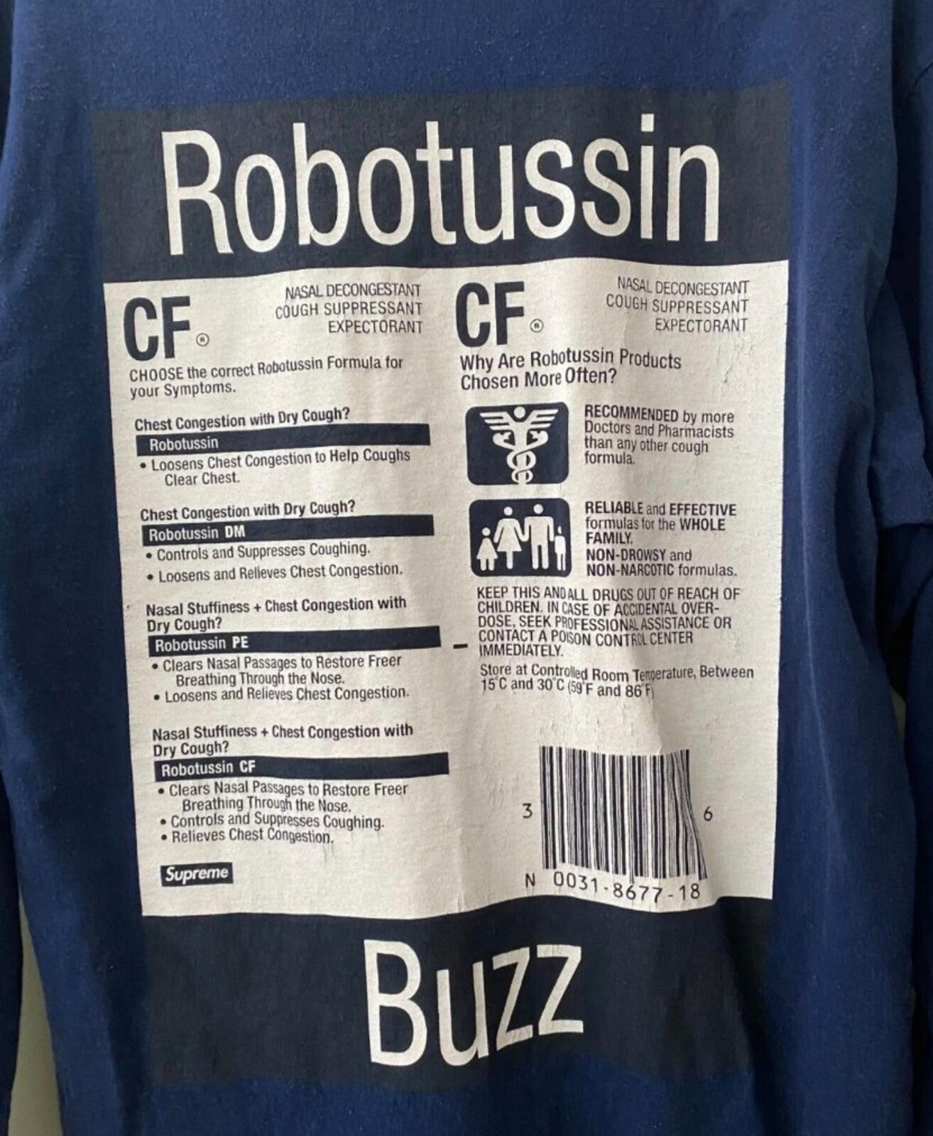 SS13 Supreme Tussin L/S tee Navy Robotussin Buzz Size L