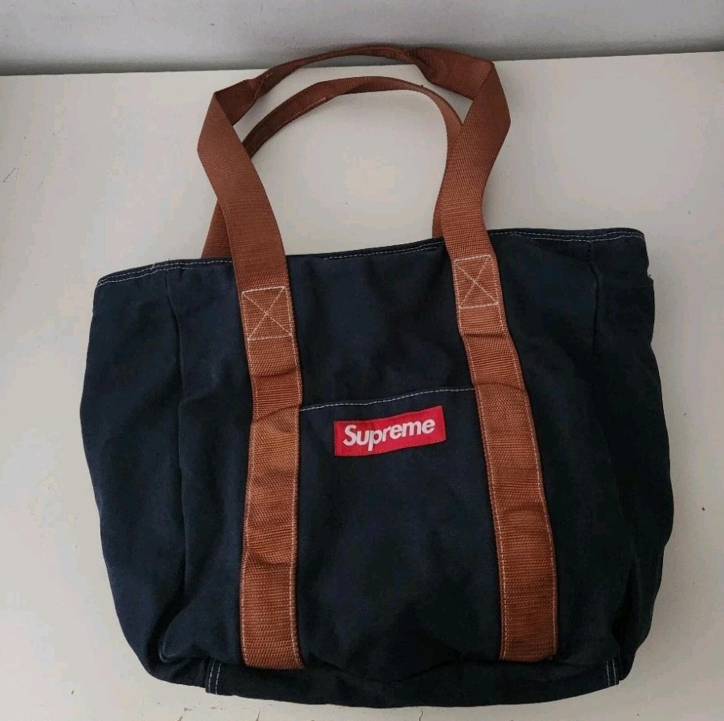FW20 Supreme Canvas Tragetasche Rotes Box-Logo, BLAU GEFÄRBT