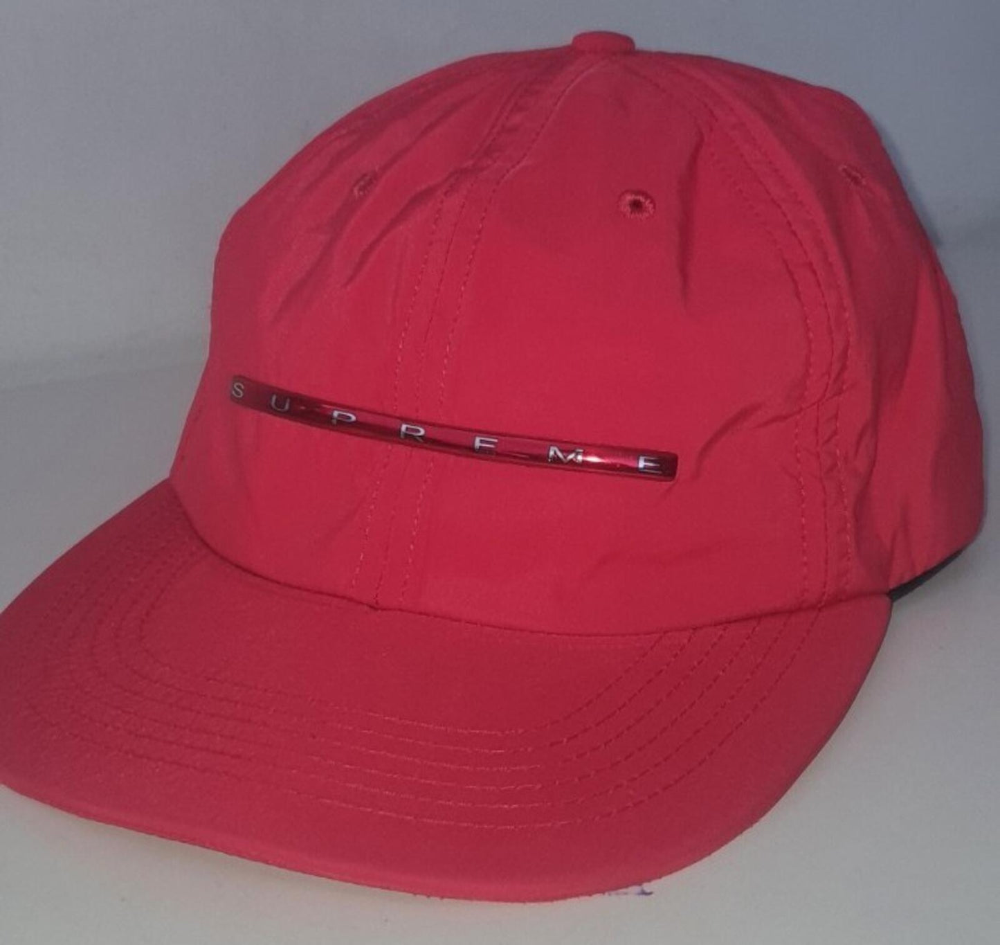 SS17 Supreme Chrome Stripe 6-panel Red cap hat