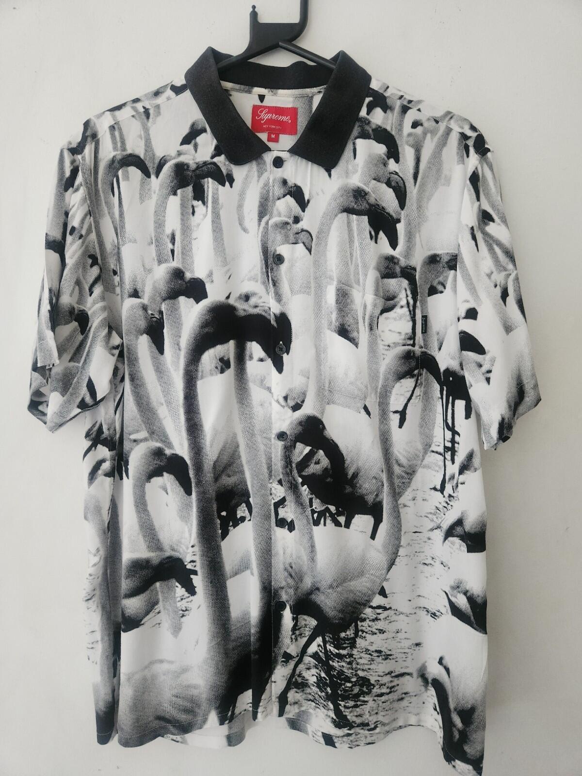 SS14 Supreme Flamingo Shirt M medium black white rayon short sleeve vintage bird