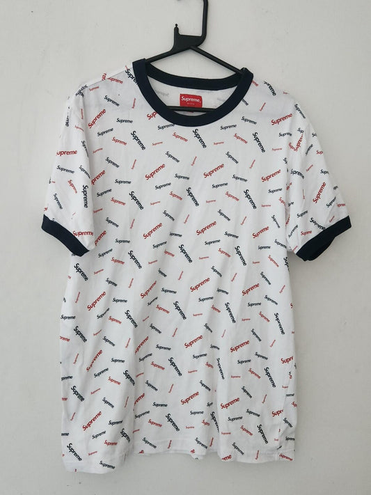 Camiseta de manga corta FW18 Supreme Scatter Ringer Talla M Mediana Blanca Nueva