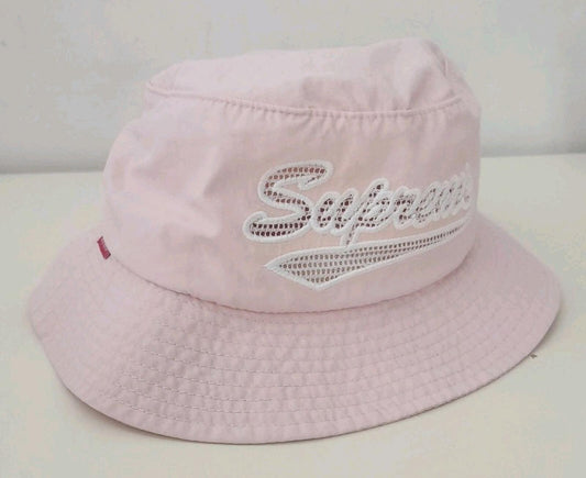 SS16 Supreme Mesh Script Crusher S/M Sombrero de cubo rosa pequeño / mediano