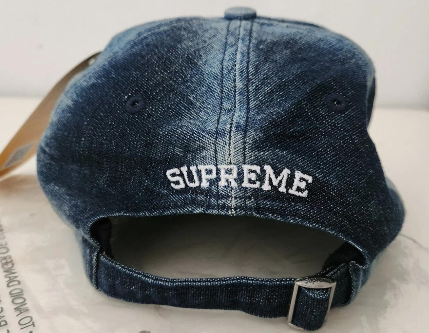 SS24 Supreme Cordura Denim S Logo 6-Panel Cap Bleached Indigo