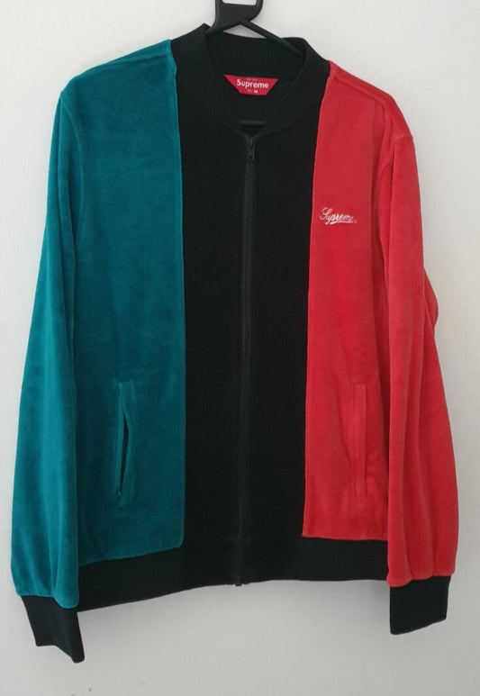 SS18 Supreme Velour Zip Up chaqueta talla M mediana negra roja verde azulado Jumper Top