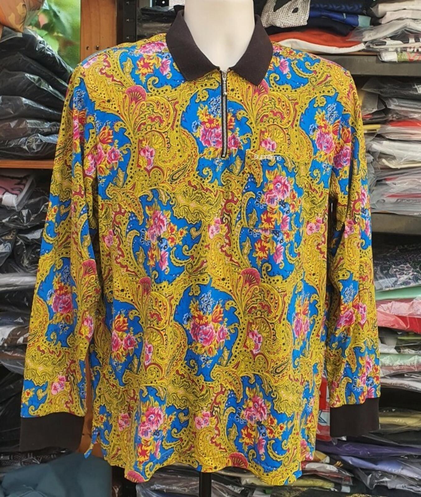 FW17 Supreme Paisley L/S Polo Yellow Shirt M