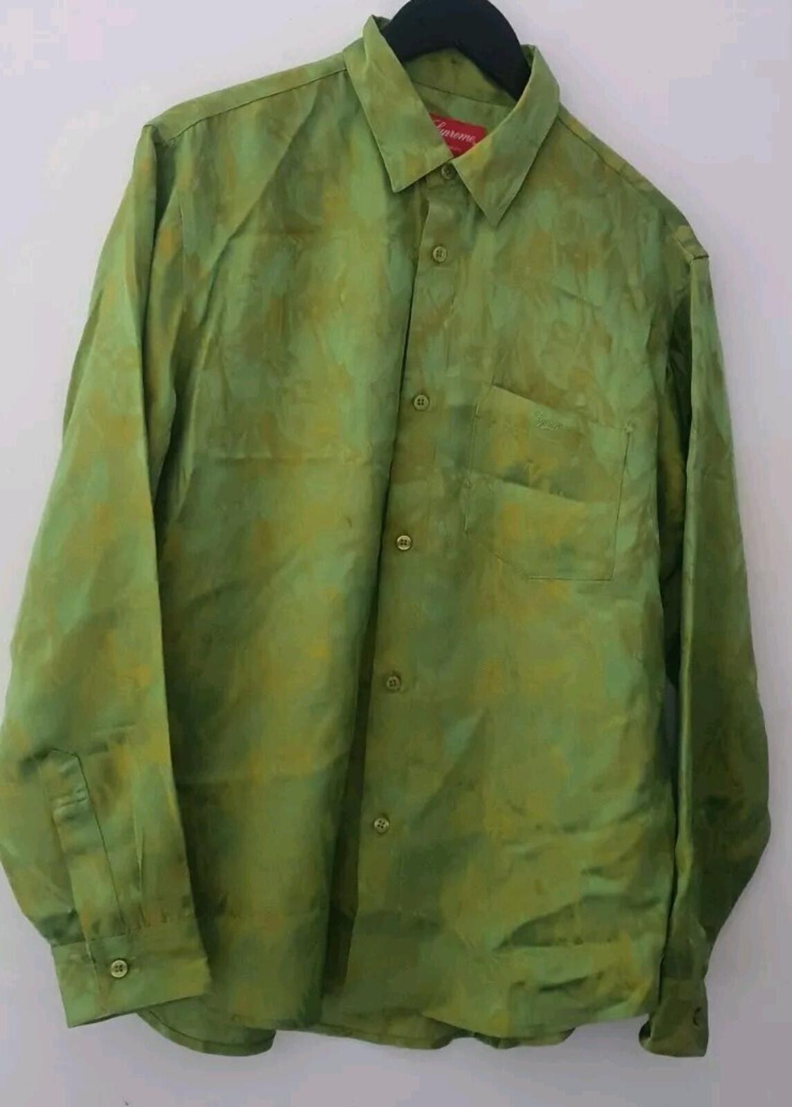 FW22 Supreme Iridescent Shirt Blue M Medium Button Up Long Sleeve Green Rayon