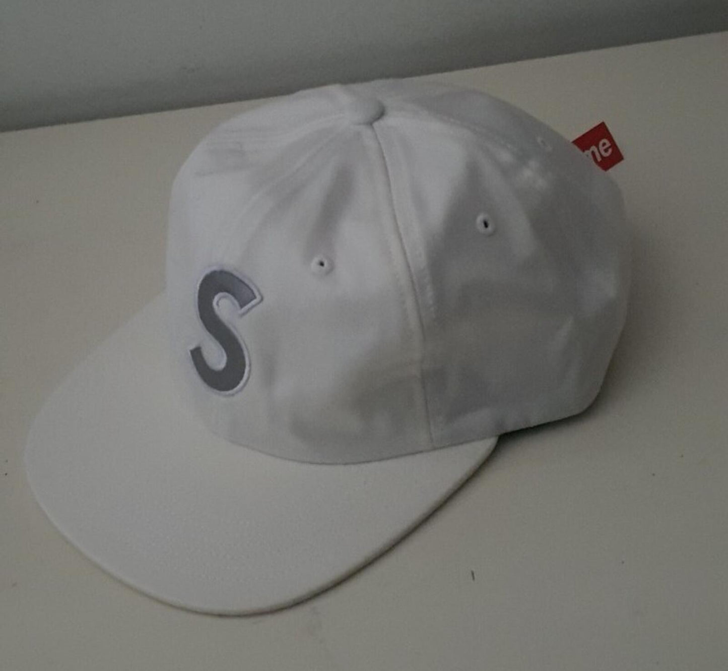 SS16 Supreme S Logo Reflective Logo 6-Panel cap white hat New With Tag
