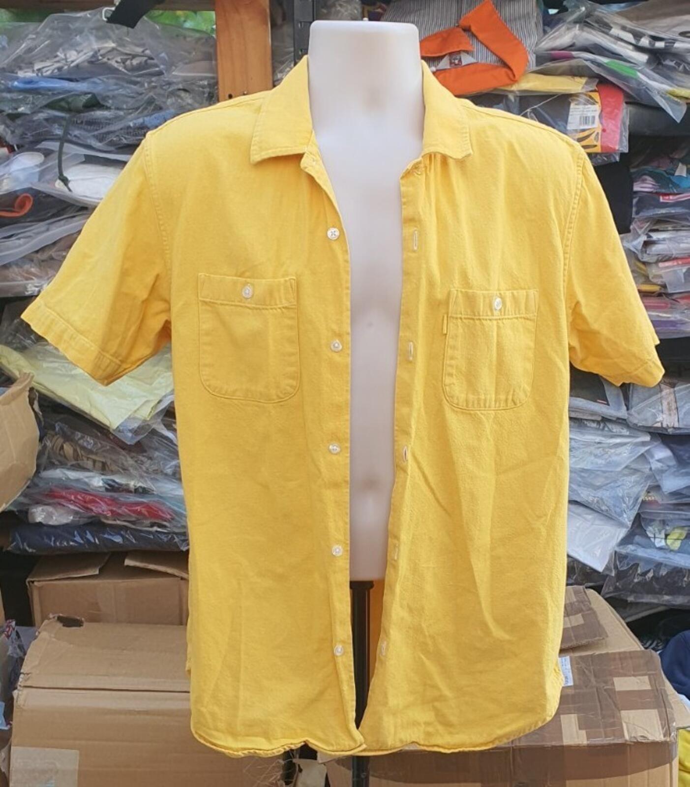 SS15 Supreme Classic logo S/S Denim Shirt Yellow Size M