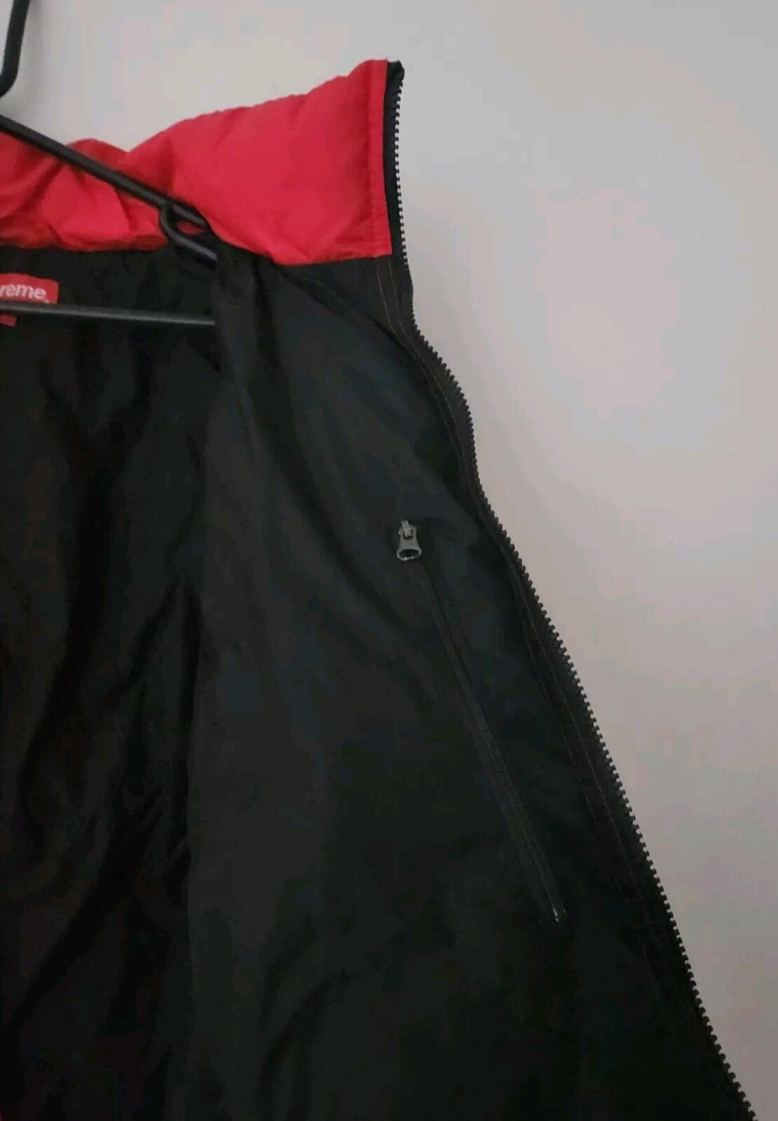 FW16 Supreme Logo Tape Puffy Jacket Size S Small Red Puffer