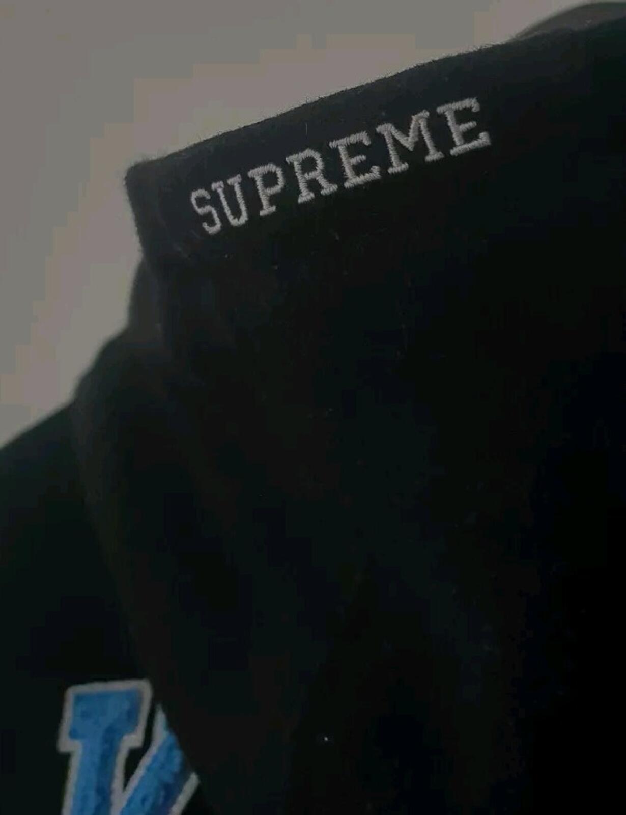 FW20 Supreme King Hooded Varsity Jacket Wool Leather Black Size S