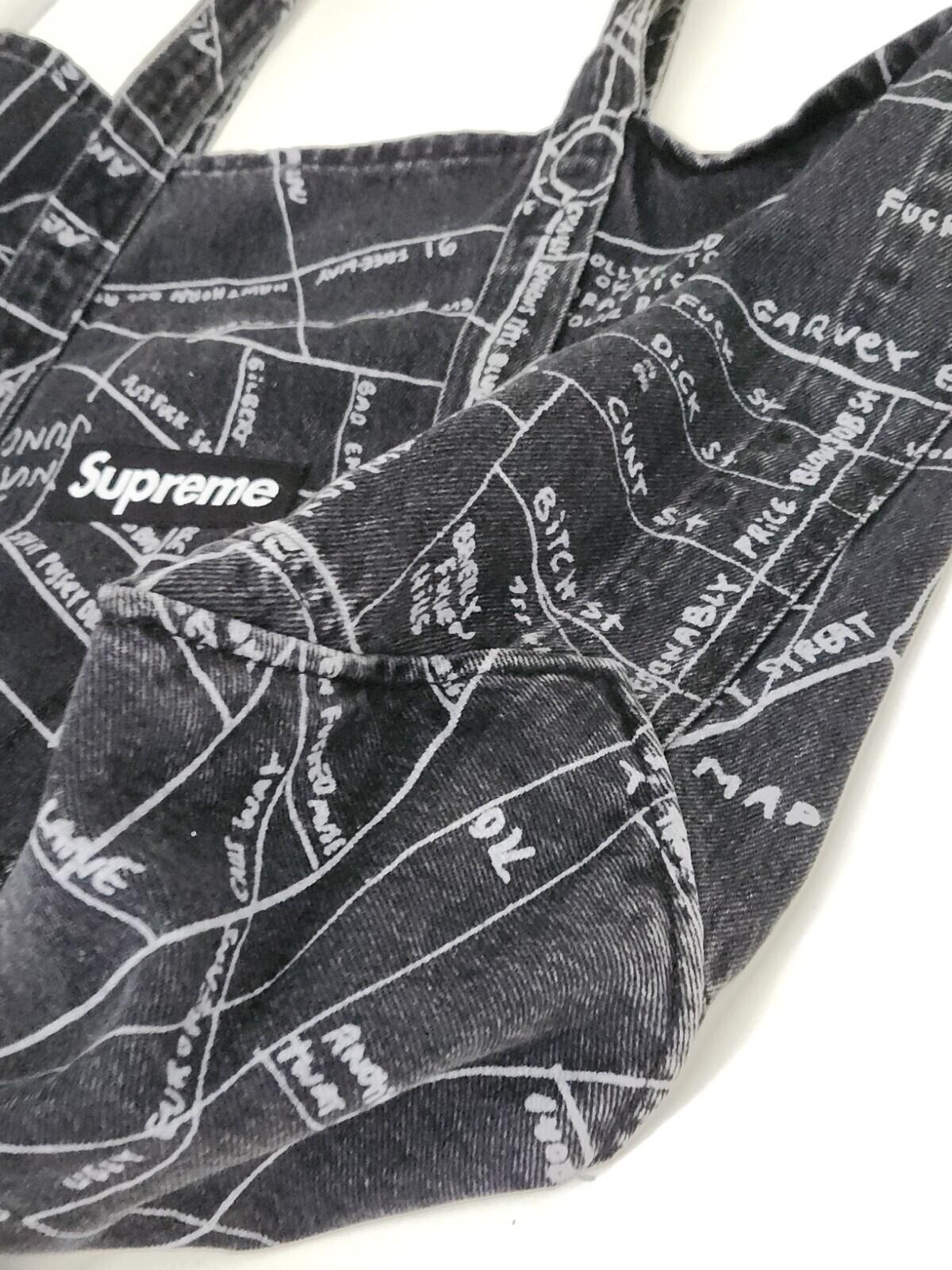 SS19 Supreme Gonz Map Denim Tote Cotton Artwork By Mark Gonzales Black Bag
