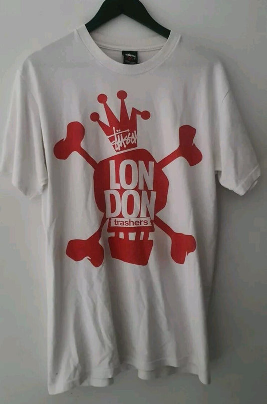 STUSSY London Trashers T-Shirt Größe M Medium Sehr Seltenes T-Shirt Vintage